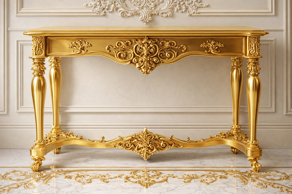 Imperial Gold Hand-Carved Luxury Console Table – Royal Finish