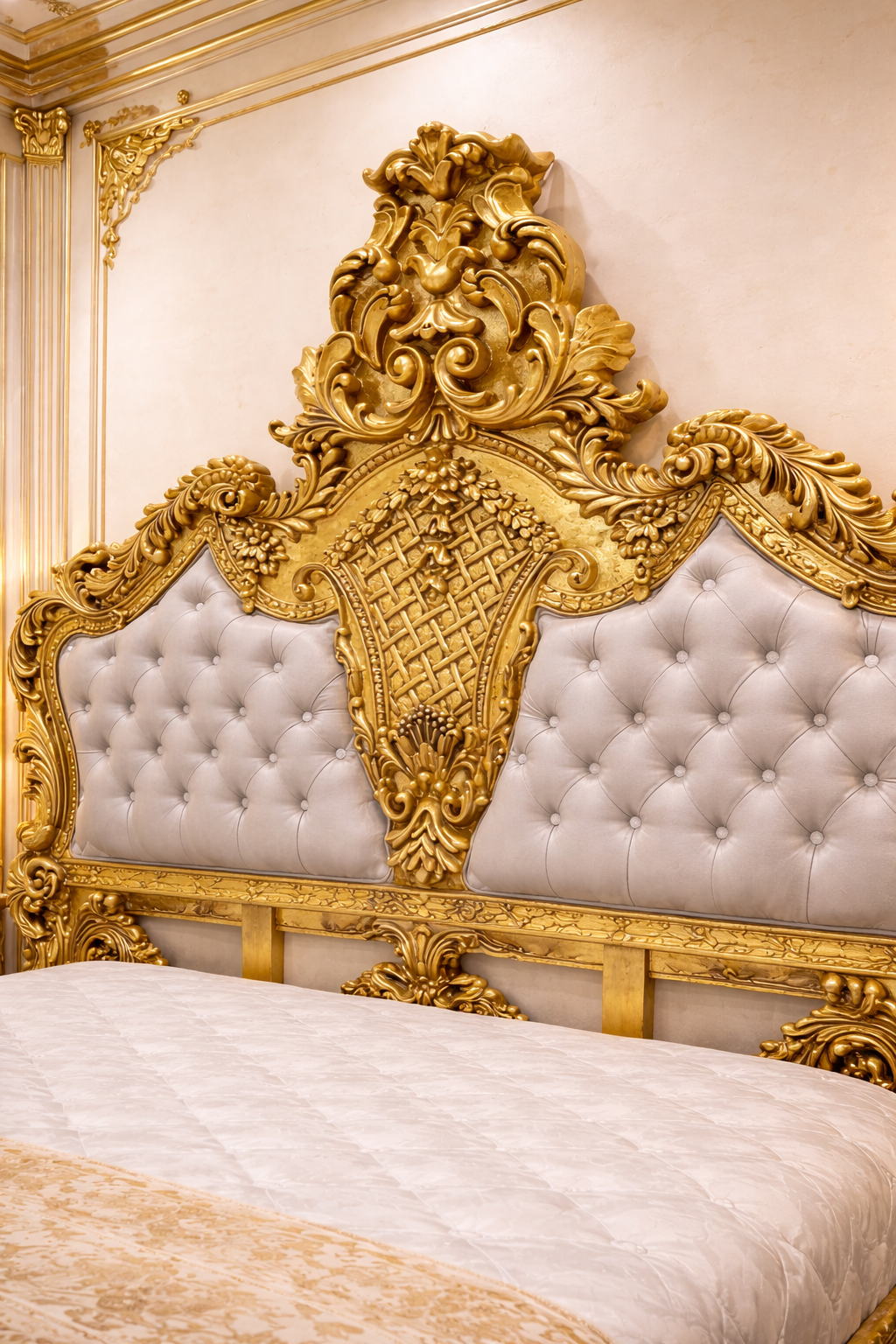 Royal Gold Carved King Size Bed | Luxury Antique Baroque Bedroom Furniture |Antique Bed