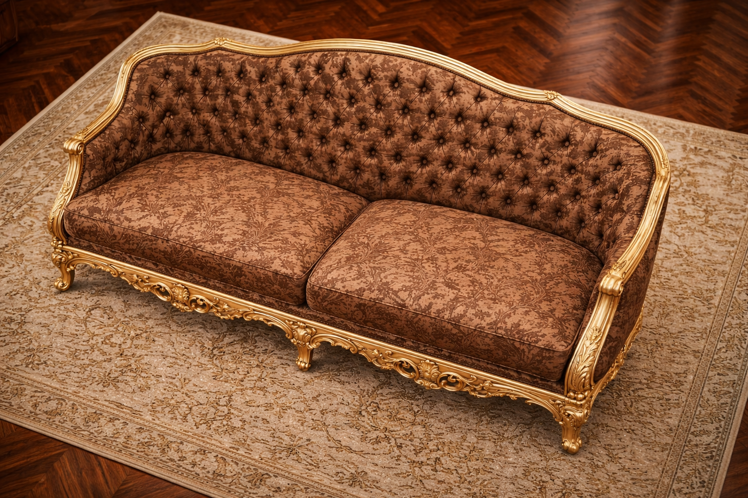 Royal Luxury Tufted Wooden Sofa | Classic Hand-Carved Design 3 Seater