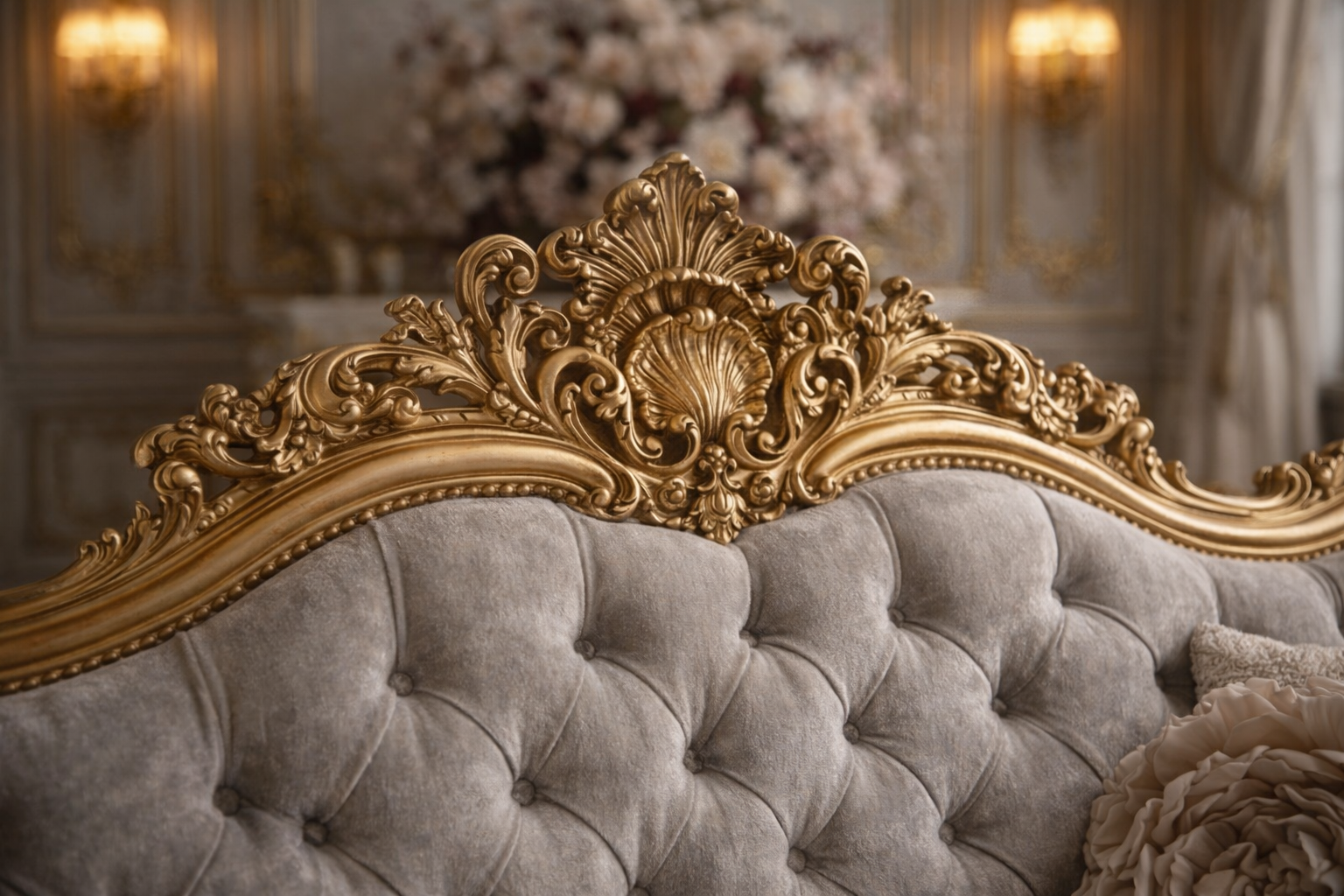 Luxury Royal Classic 4 Seater Sofa | Gold Carved Frame with Beige Tufted Upholstery