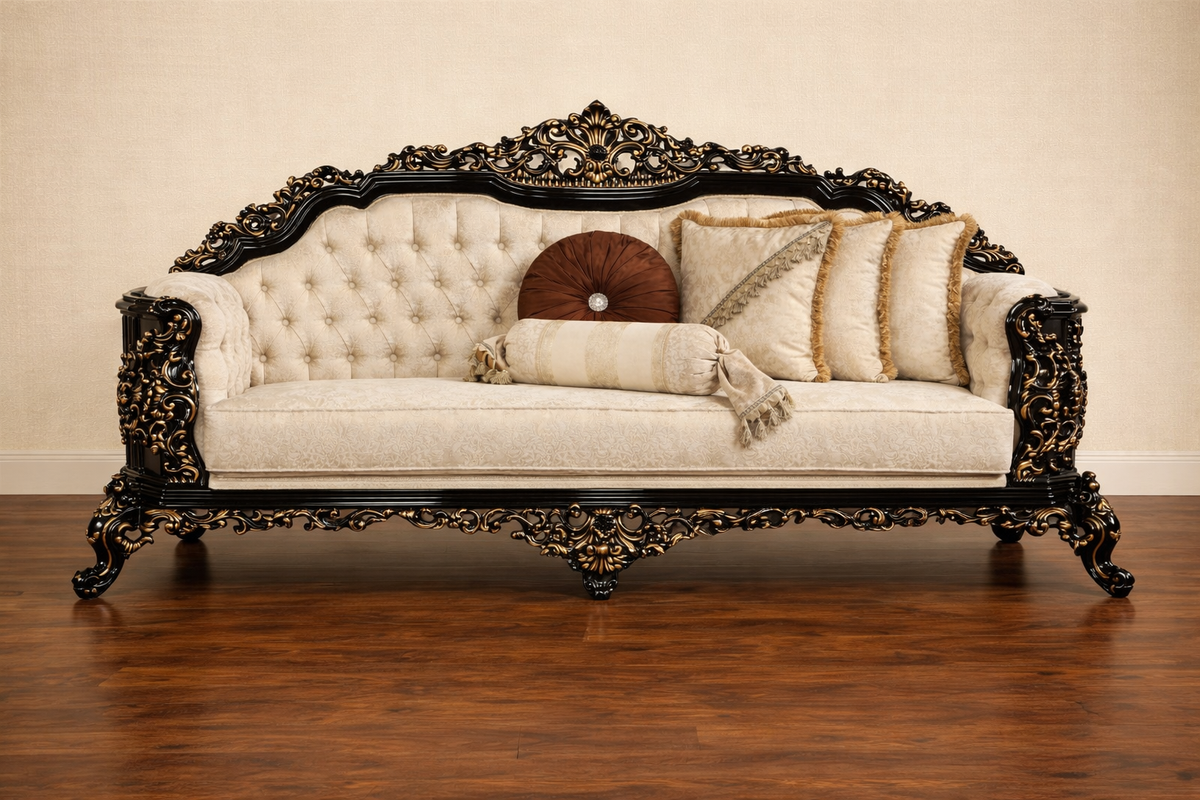 Versailles Royale 3 Seater Sofa – Noir Gold Edition
