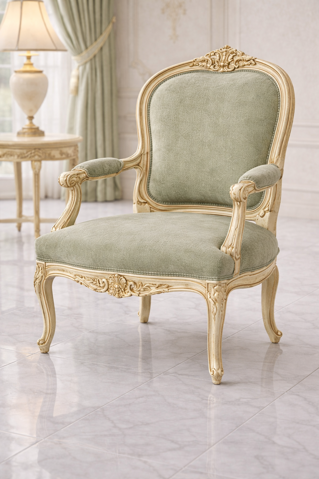 Royal Classic pastel Green Carved Sofa Set – Luxury Living Room Furniture (3+1+1)