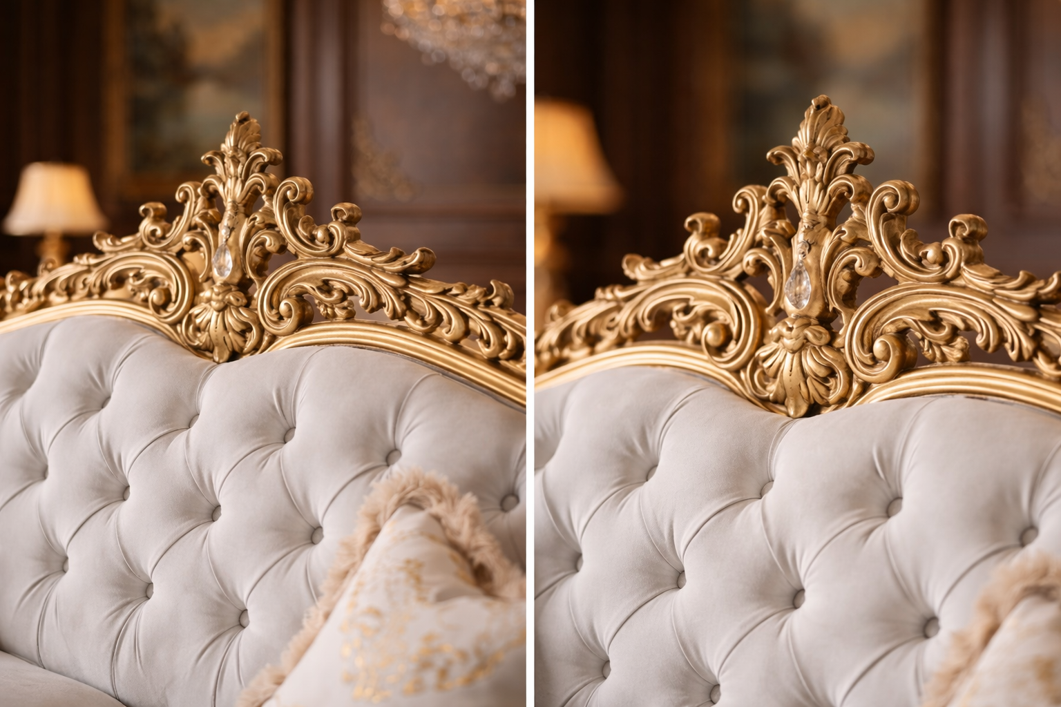 Luxury Royal Classic 3 Seater Sofa | Gold Carved White Upholstery