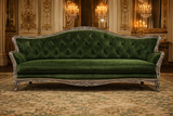 Royal Emerald Velvet Hand-Carved Wooden 3 Seater Sofa – Antique Silver Finish