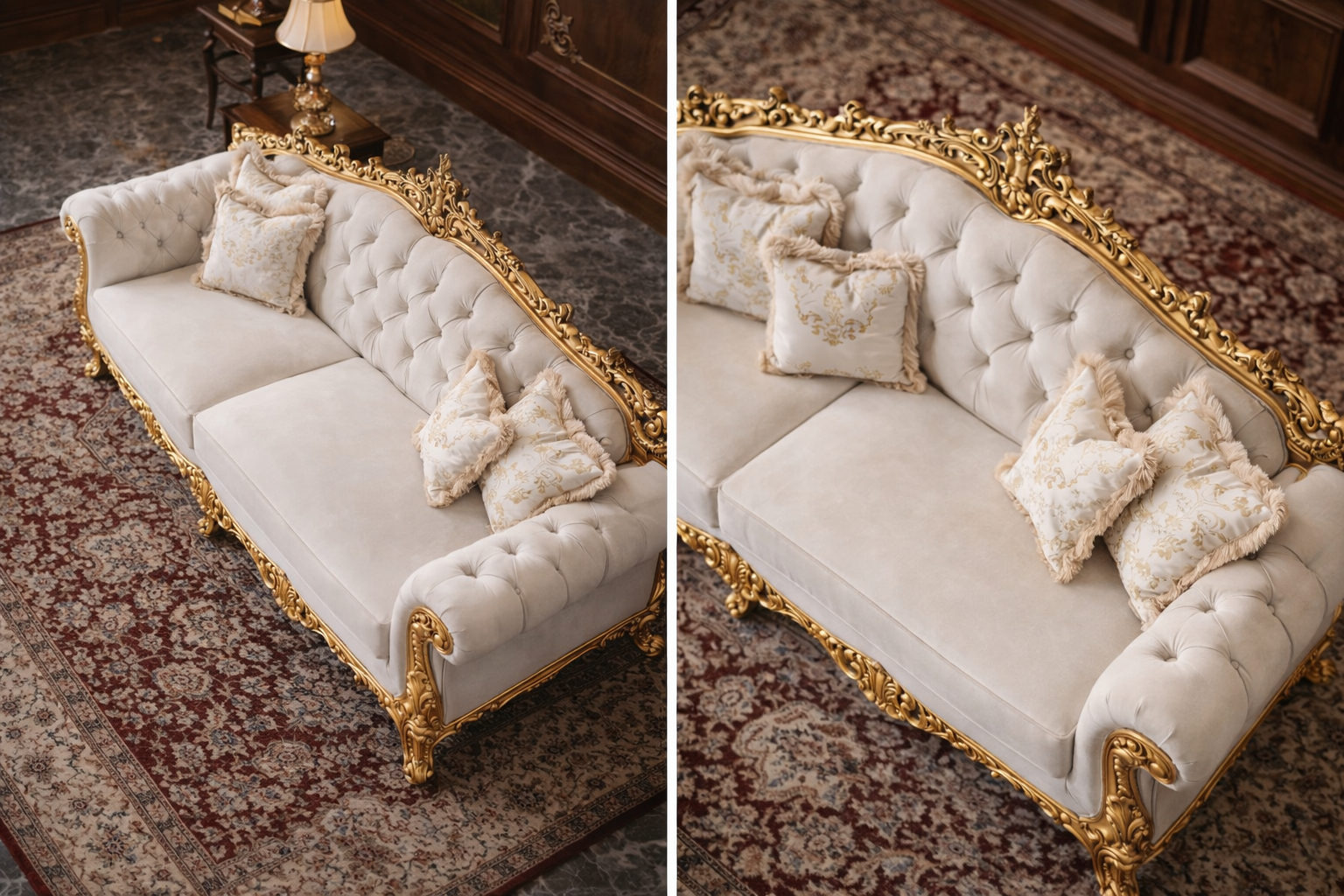 Luxury Royal Classic 3 Seater Sofa | Gold Carved White Upholstery
