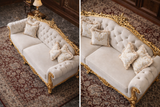 Luxury Royal Classic 3 Seater Sofa | Gold Carved White Upholstery