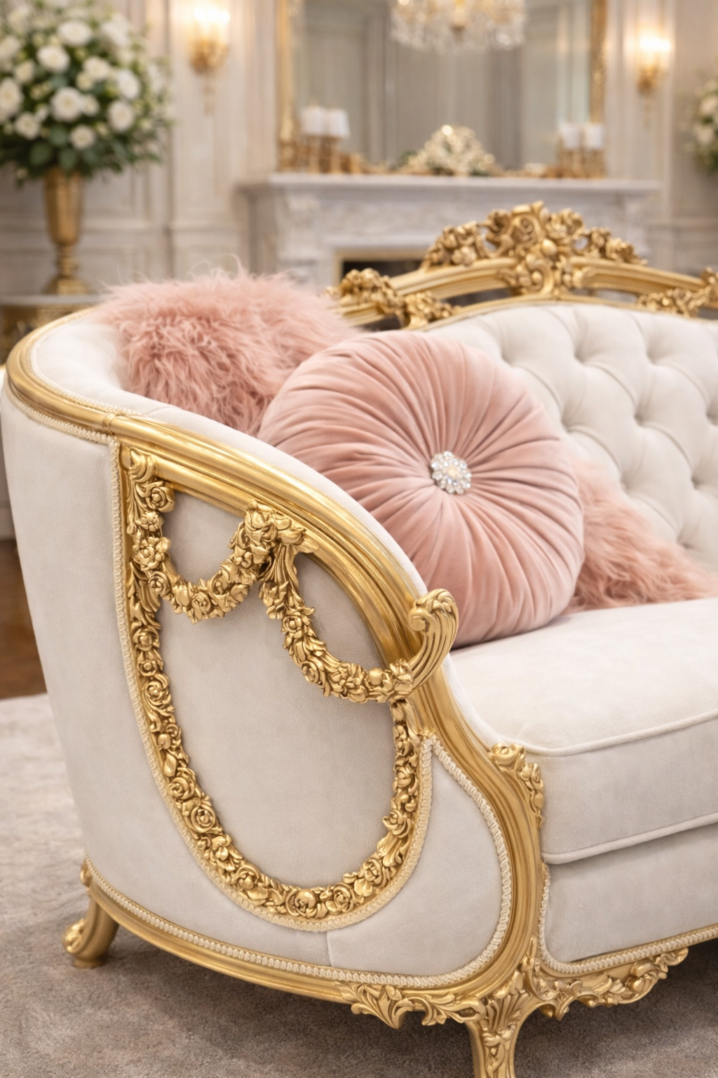 Royal Classic 3 Seater Sofa – White & Gold