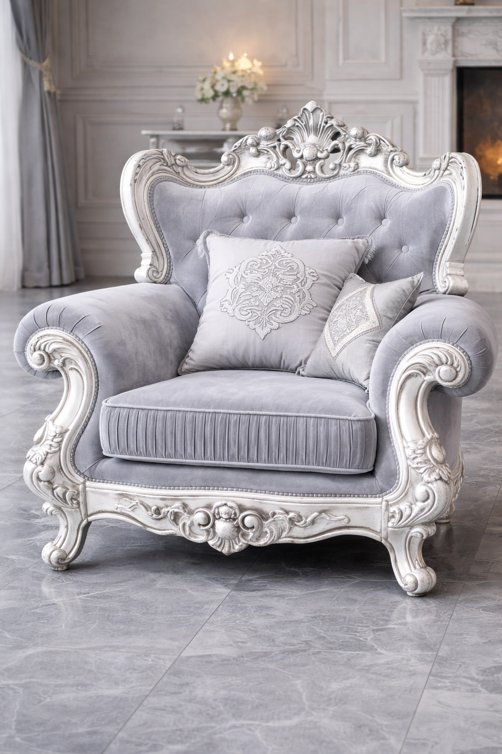 Versailles Royale Sofa Set – Silver Edition (3+1+1)