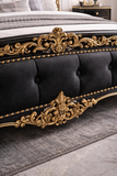 Luxury Black & Gold Royal Upholstered Bed – Hand Carved Designer Solid Wood Bed Frame | Antique Bedroom Furniture