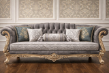 Luxury Royal 3 Seater Sofa | Antique Gold Carving with Premium Fabric