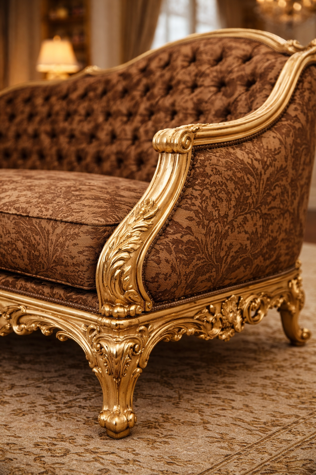 Royal Luxury Tufted Wooden Sofa | Classic Hand-Carved Design 3 Seater