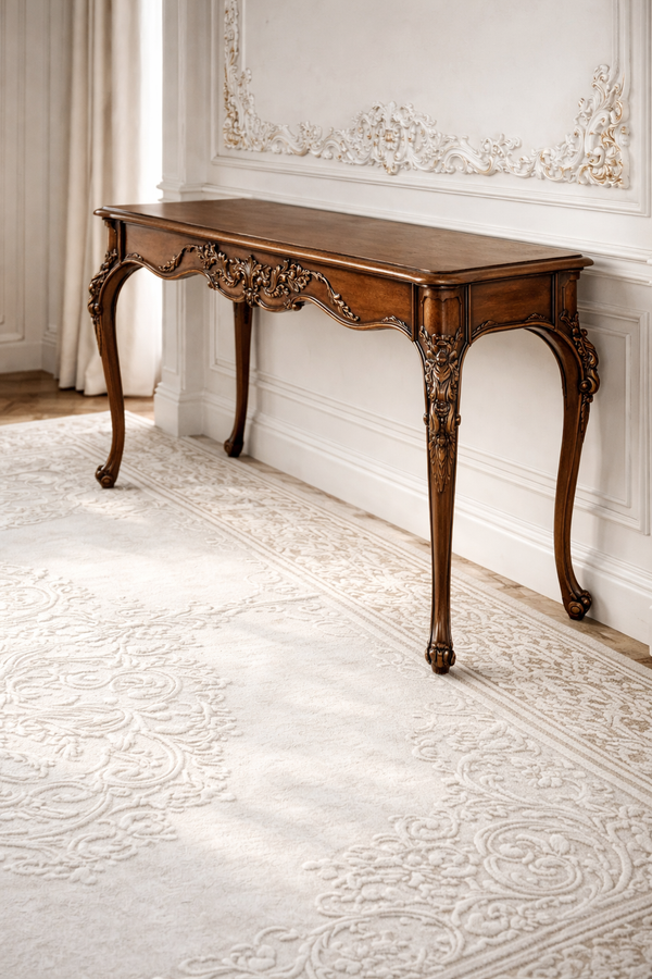 Royal Heritage Hand-Carved Wooden Console Table – Walnut Finish