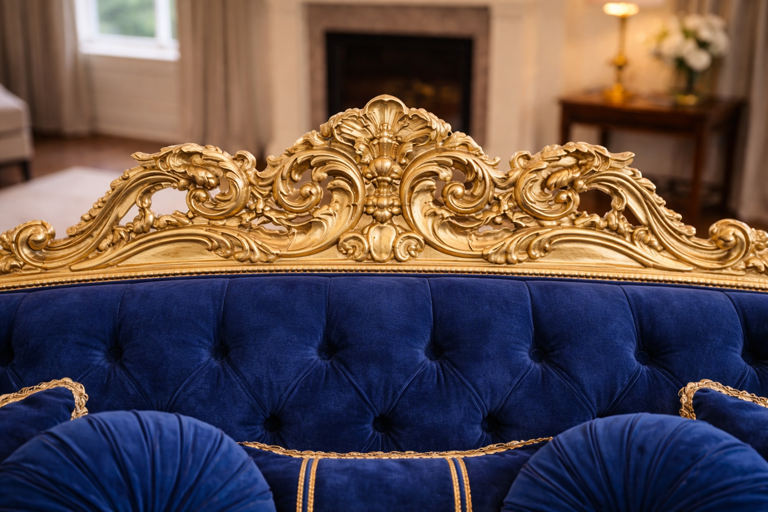 Versailles Royale 3 Seater Sofa – Royal Blue Gold Edition