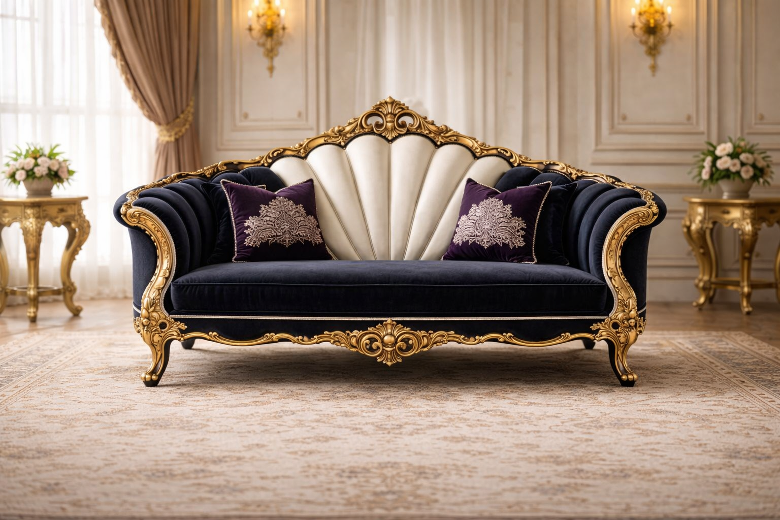 Antique Royal Gold Carved 3 Seater Sofa | Classic Luxury  Design