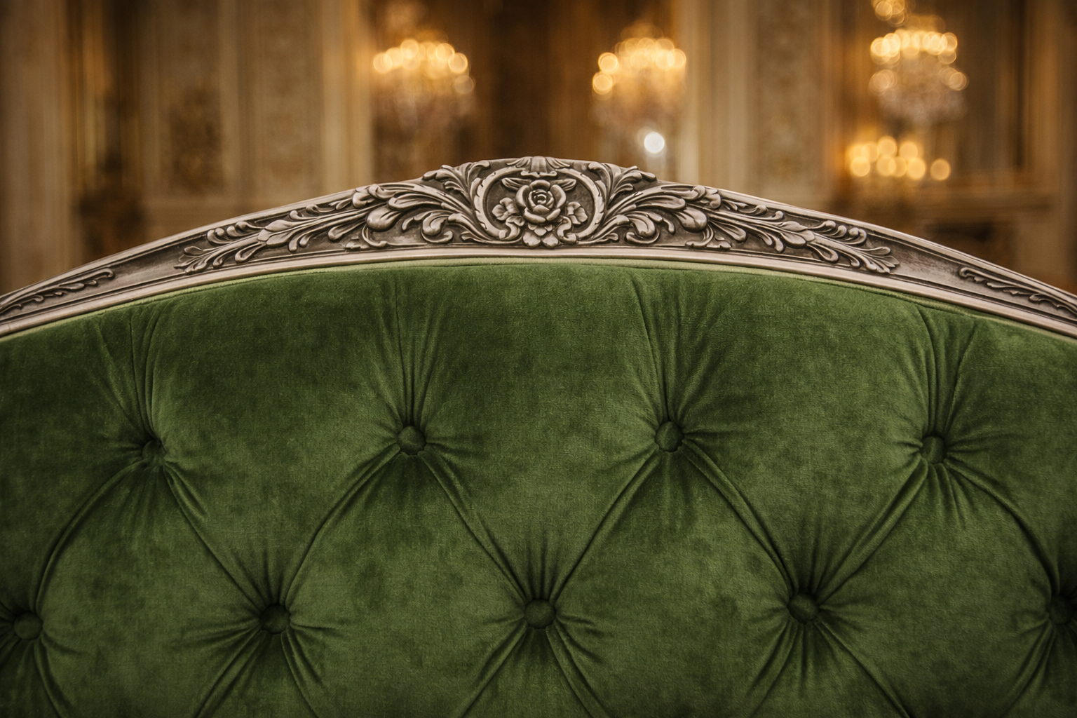 Royal Emerald Velvet Hand-Carved Wooden 3 Seater Sofa – Antique Silver Finish