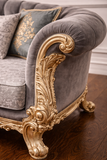 Luxury Royal 3 Seater Sofa | Antique Gold Carving with Premium Fabric