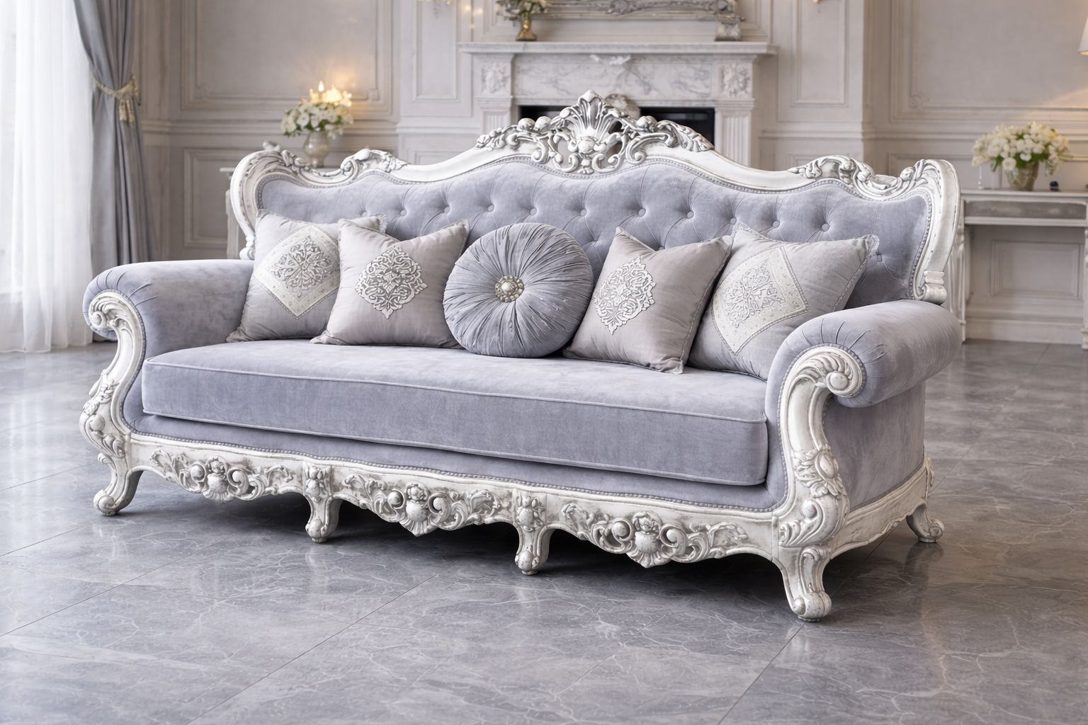 Versailles Royale Sofa Set – Silver Edition (3+1+1)