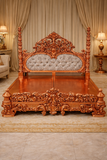 Hand Carved Luxury Solid Wood Bed – Royal Antique Finish Designer Bed Frame for Export | Premium Antique Bed