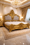 Royal Gold Carved King Size Bed | Luxury Antique Baroque Bedroom Furniture |Antique Bed
