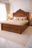 Royal Hand-Carved Solid Wood Bed – Luxury Antique Queen Size Bedroom Furniture