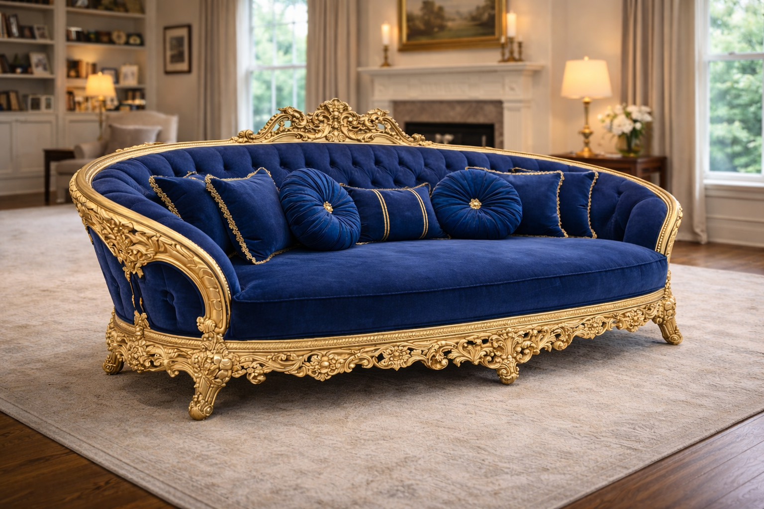 Versailles Royale 3 Seater Sofa – Royal Blue Gold Edition