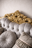 Sky Rise Decor Luxury Hand Carved 3 Seater Sofa Royal Sofa Set – Grey Fabric with Golden Polish For Your Luxurious Villa