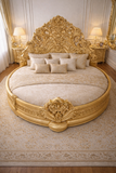 Wooden Royal Luxury King Size Golden Carved Round Bed – Premium Handcrafted Antique Bed