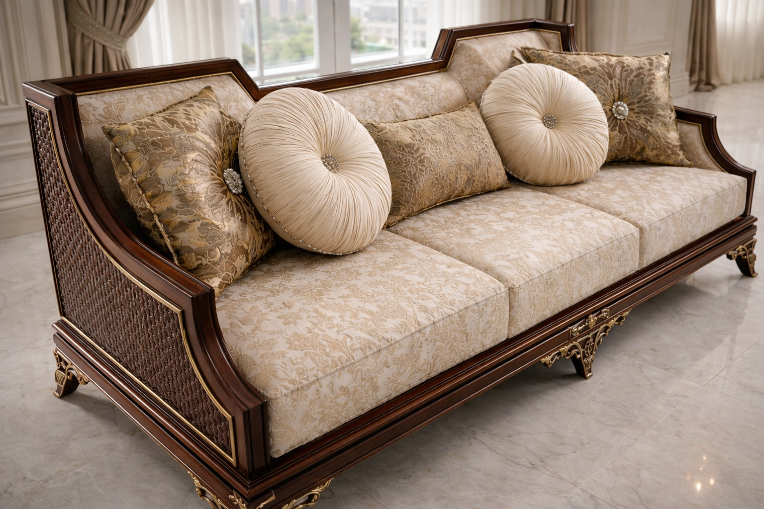 Luxury Classic 3 Seater Wooden Sofa | Royal Antique Finish