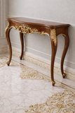 Royal Classic Hand-Carved Wooden Console Table – Walnut & Gold Finish