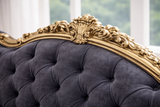 Luxury Royal Classic 3 Seater Sofa | Grey Tufted Upholstery with Gold Carved Wooden Frame
