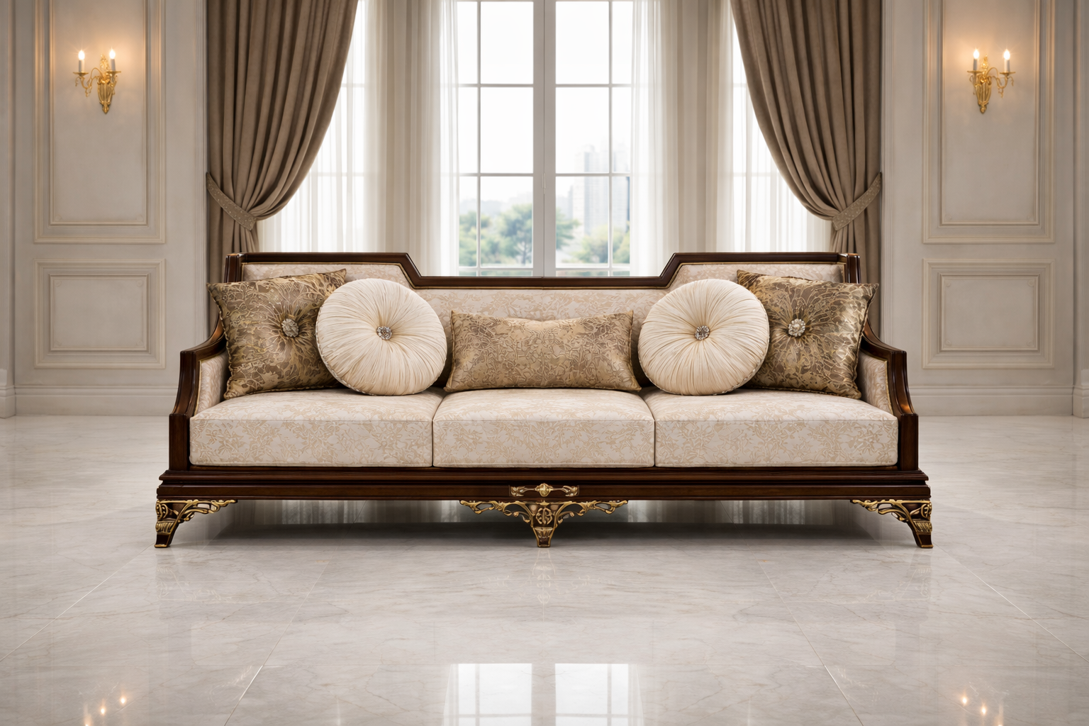 Luxury Classic 3 Seater Wooden Sofa | Royal Antique Finish