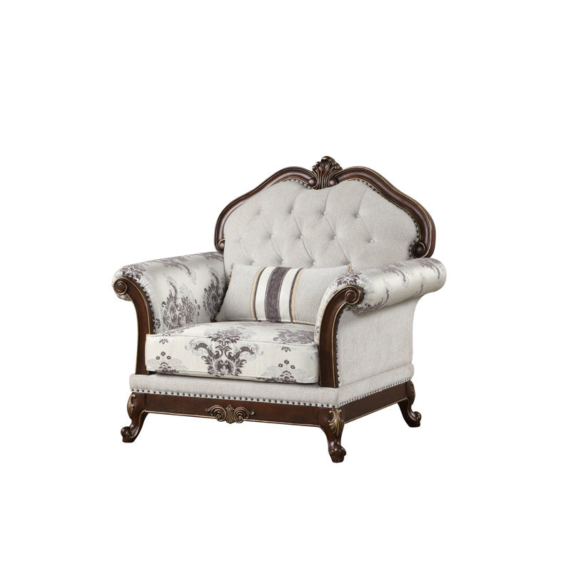 Premium solid teak wood accent chair with floral upholstery