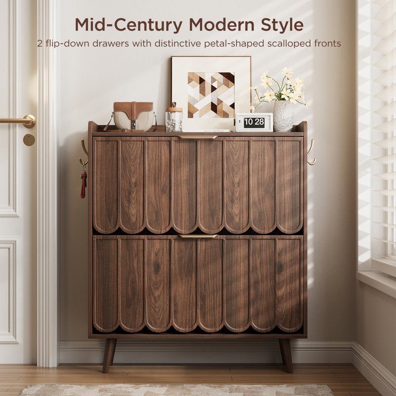 Freestanding teak wood shoe cabinet for hallway storage