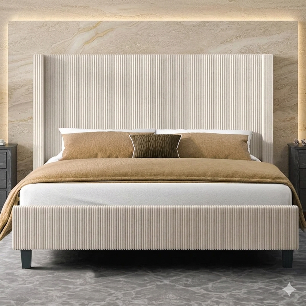 Luxury fluted upholstered bed with modern design