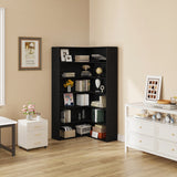 Contemporary corner bookshelf made from solid teak wood
