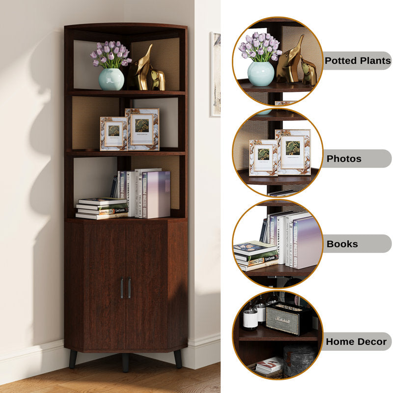 Elegant corner display cabinet in premium teak wood finish