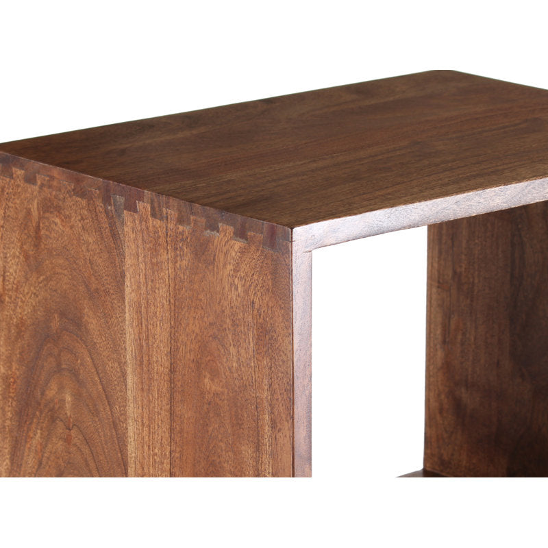Handcrafted teak wood open bookshelf with natural finish