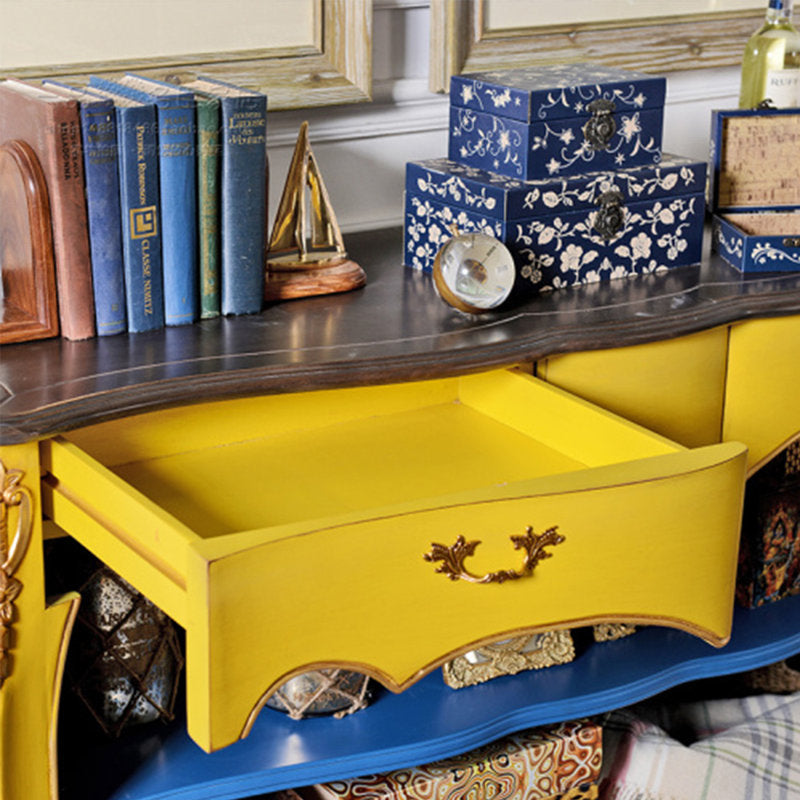 Luxury yellow blue teak wood buffet cabinet for modern home interiors