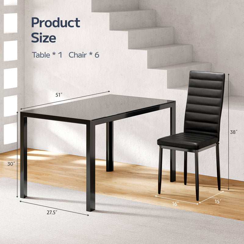 Teak wood dining table with cushioned high-back chairs