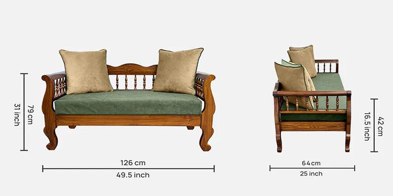 Stylish wooden sofa with green fabric cushion
