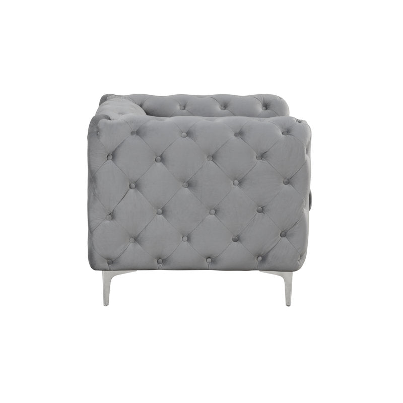 Elegant grey Chesterfield couch for living room décor