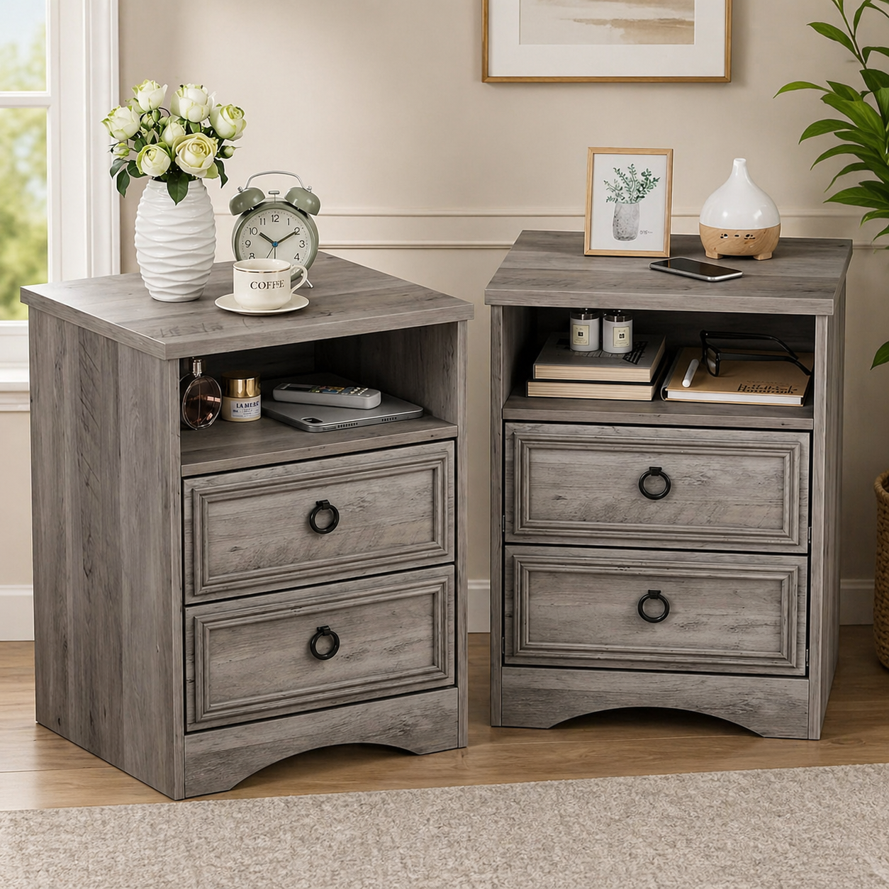 Grey wooden nightstand set of 2