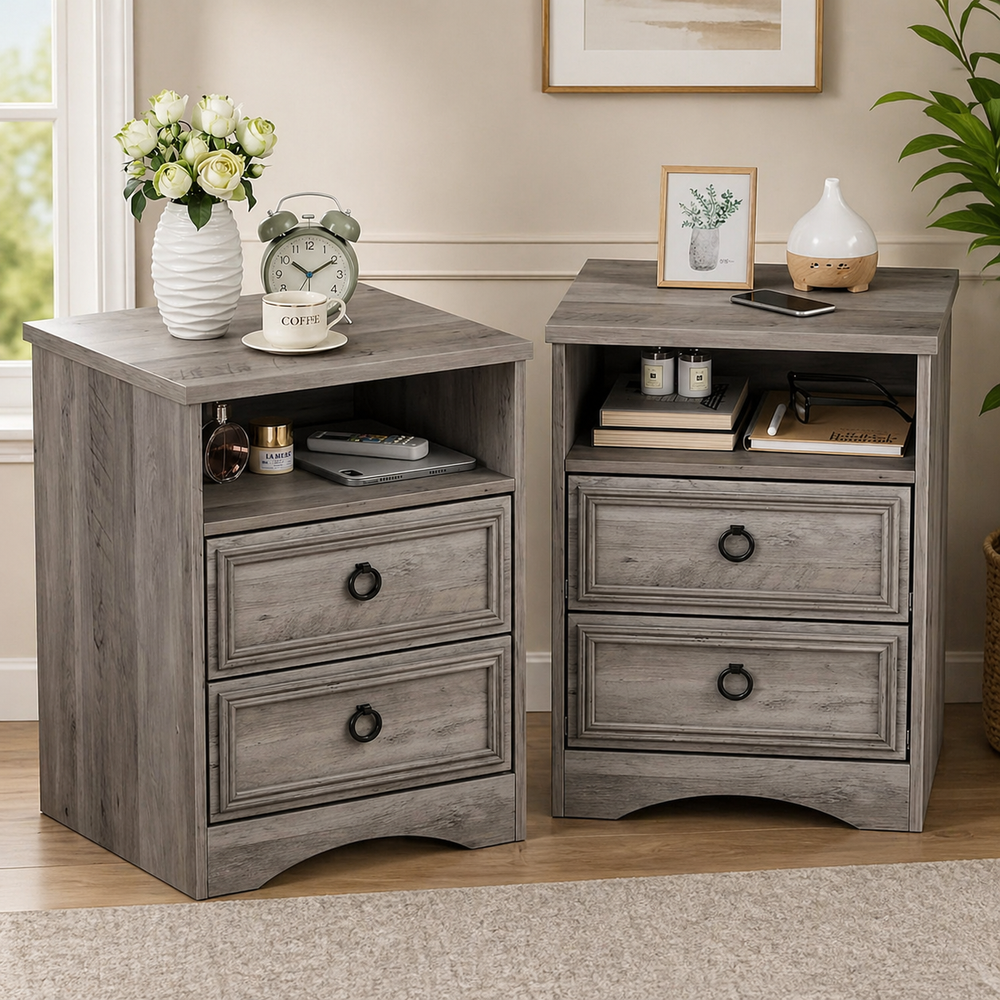 Grey wooden nightstand set of 2