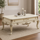 Antique teak wood coffee table with carved design