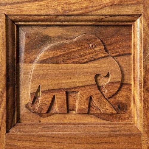 Handmade wooden sideboard cabinet with elephant design
