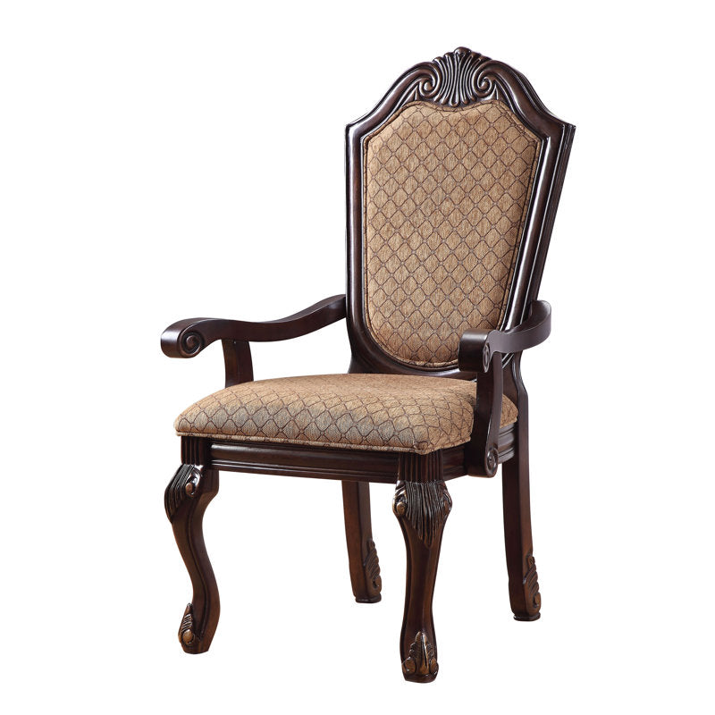 Solid teak wood upholstered arm chair for dining room
