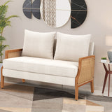 Modern teak wood two seater sofa with woven cane sides