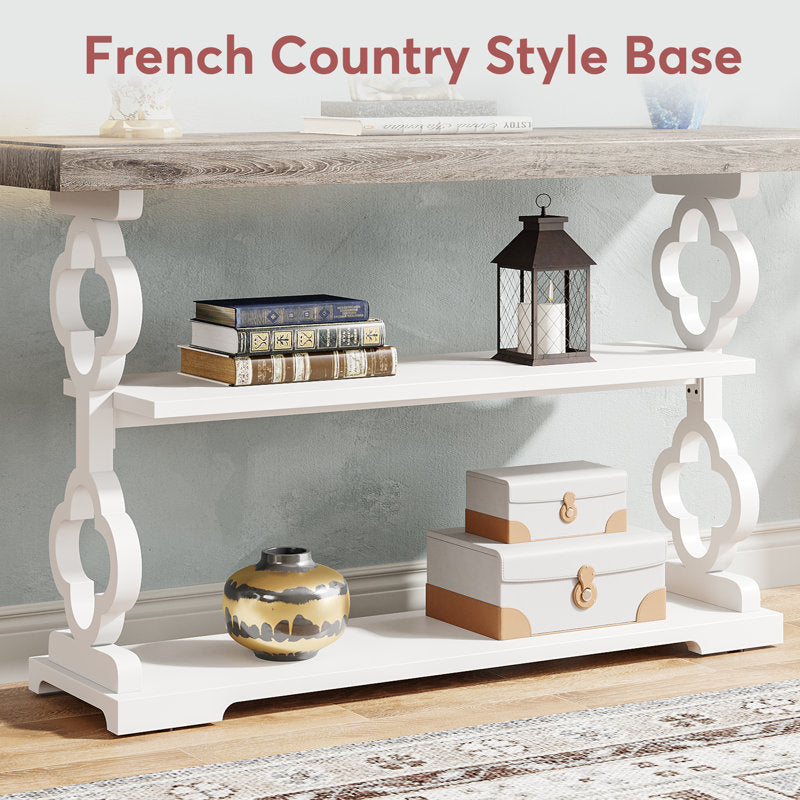 Modern wooden console table with white base