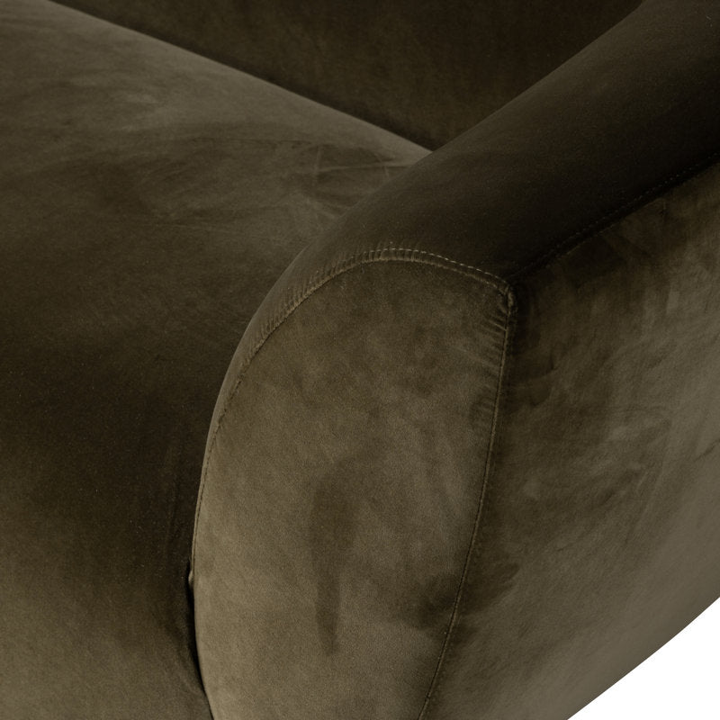 Handcrafted olive green sofa with solid teak wood construction