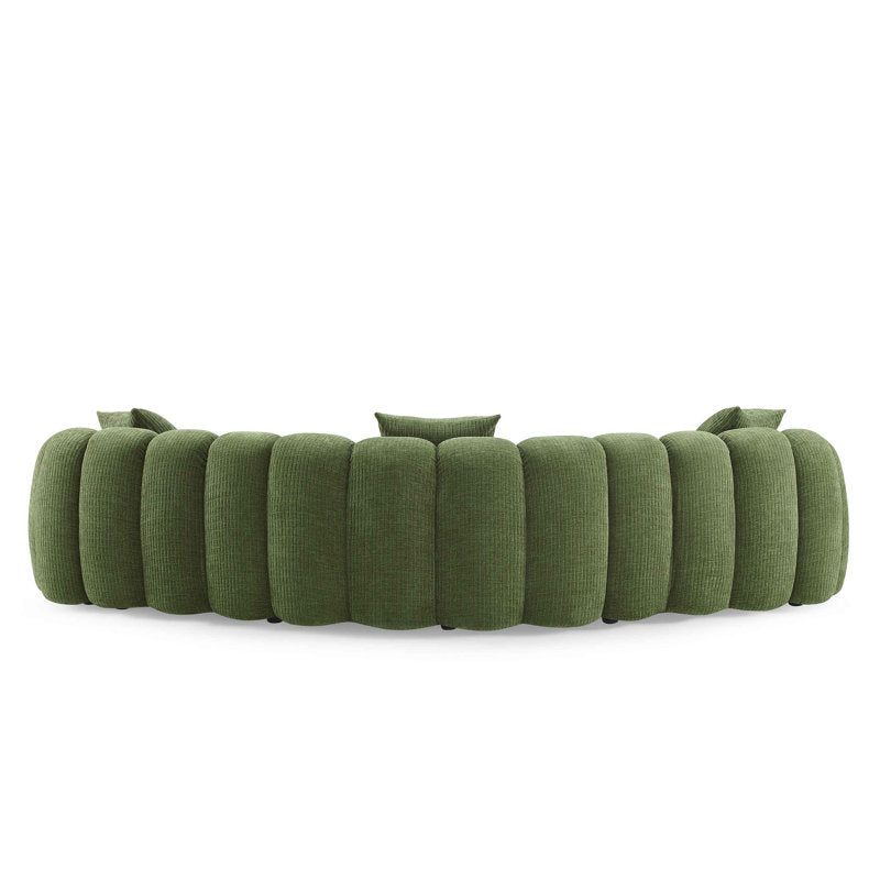 Luxury olive green bouclé curved sofa for contemporary interiors